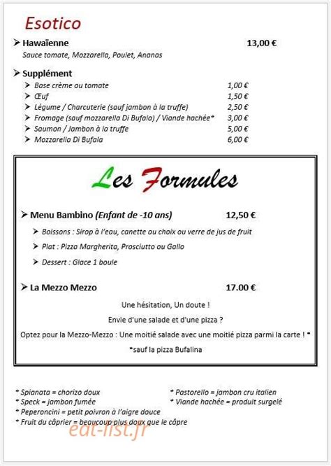 Casino Ouistreham Menu