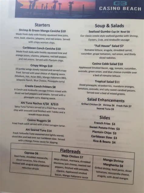 Casino Praia De Pensacola Menu