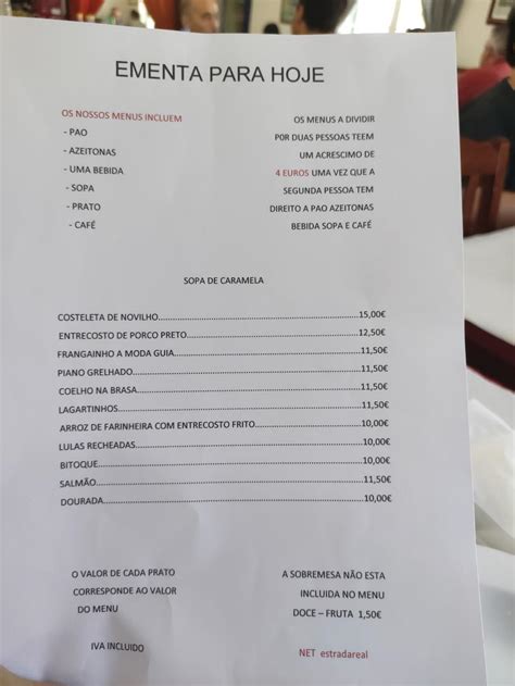 Cassino Restaurante Novo Bel Estrada Menu