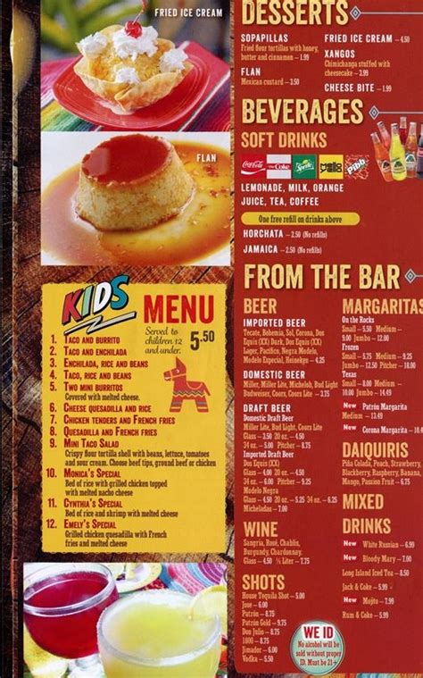 Hugo Sapos Rios Casino Menu