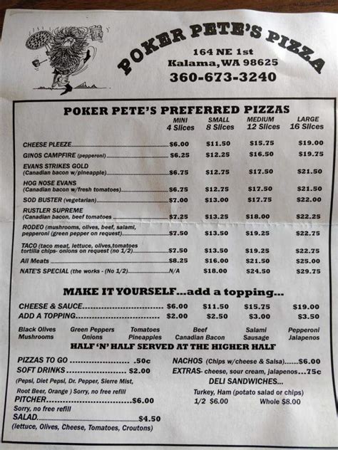 Poker Petes Pizza Kalama Menu