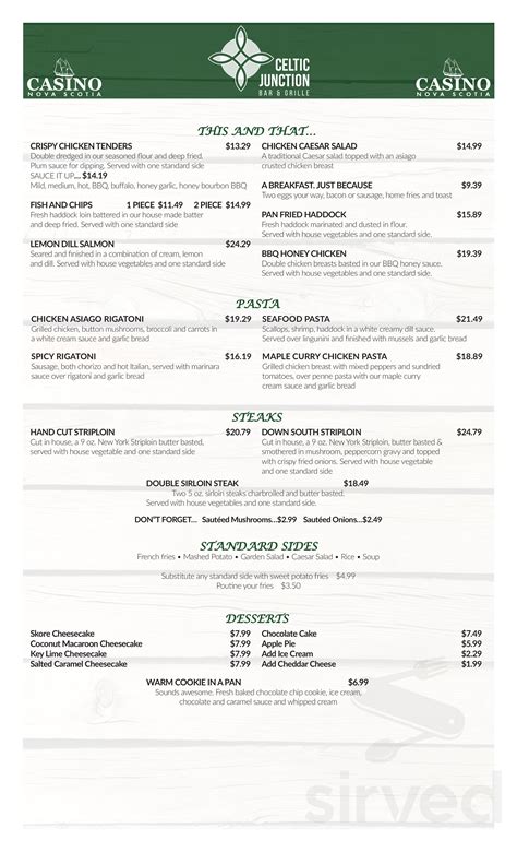 Trapezio Casino Halifax Menu